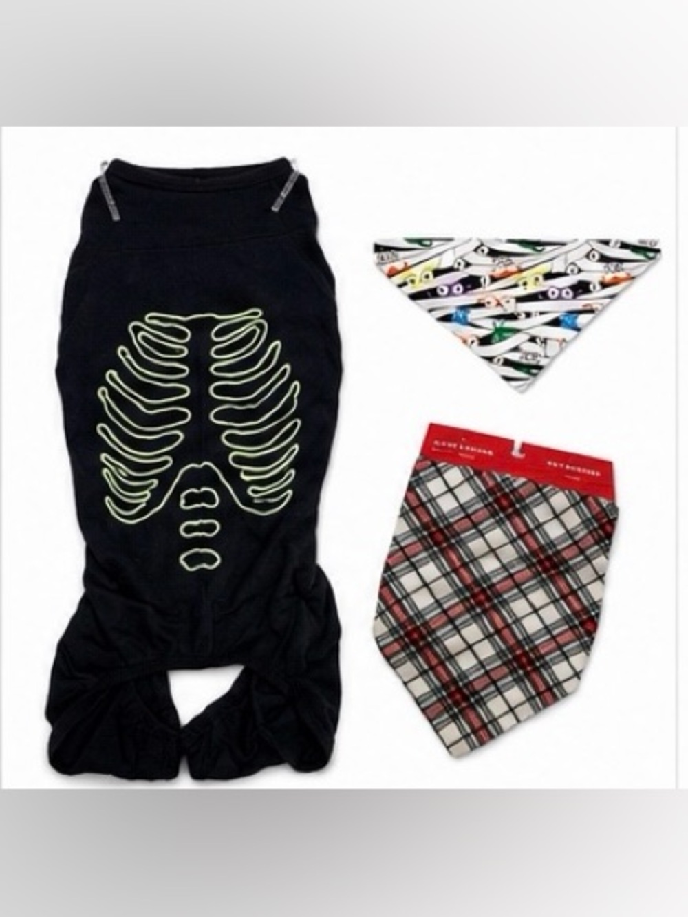 Pet Clothing Halloween & Christmas Bundle XL Skeleton Costume 2 Bandanas
